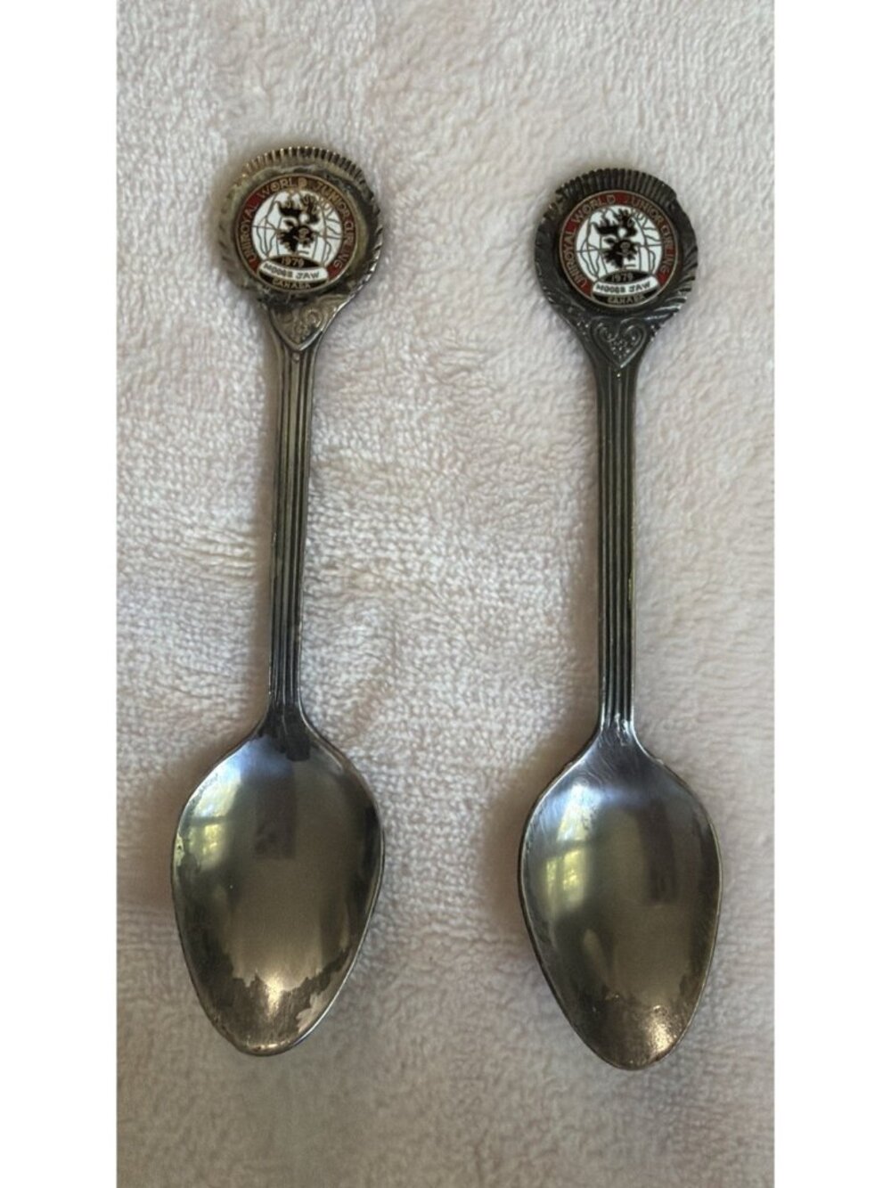 2 Uniroyal World Junior Curling 1979 Moose Jaw Souvenir Spoons Saskatchewan
